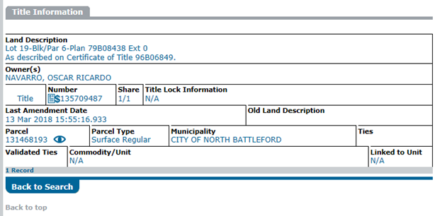 Title Information Screen