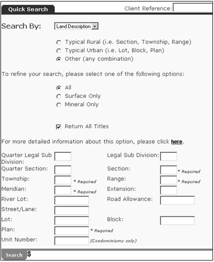 Quick Search - Land Description