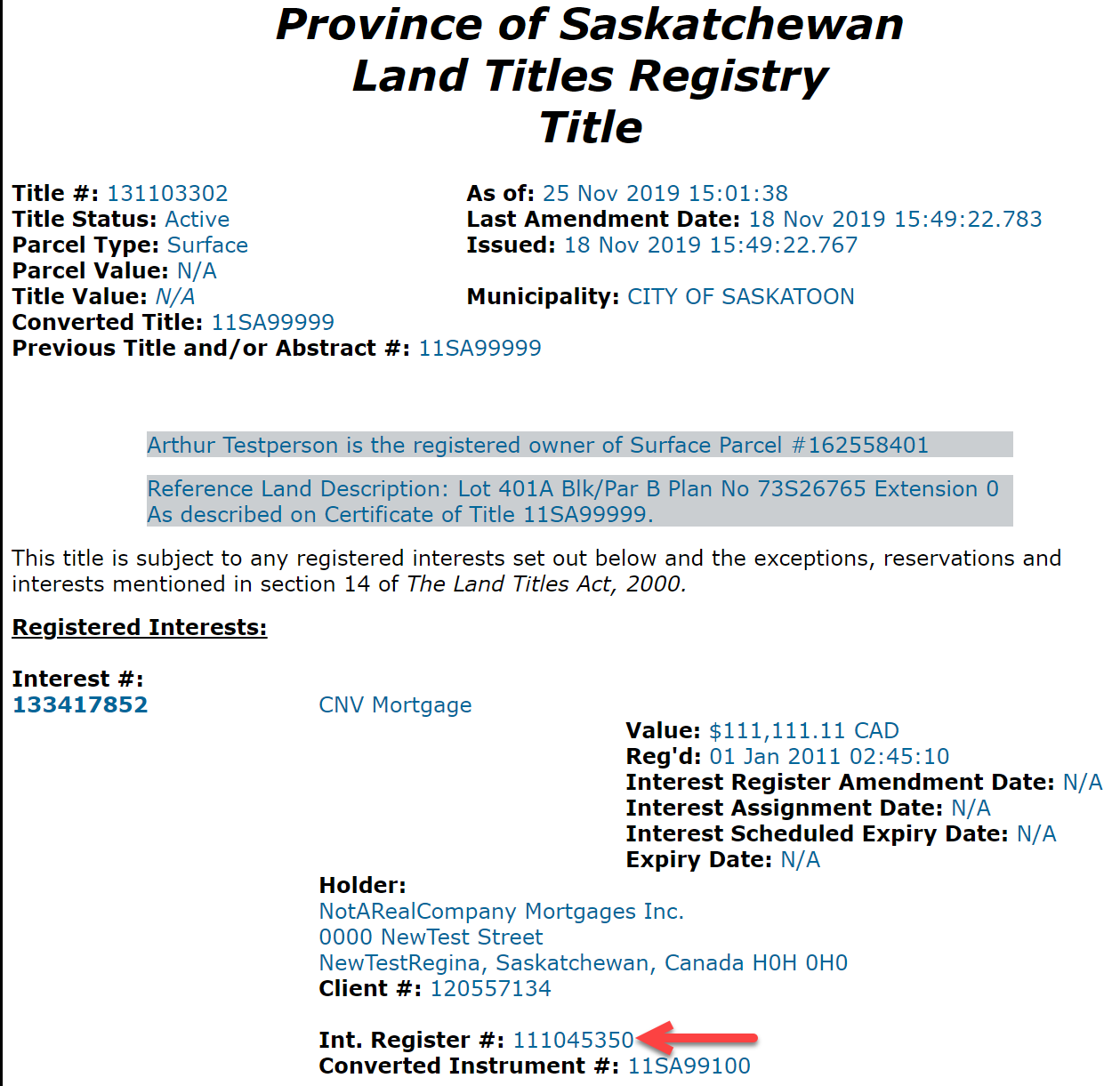 Interest Register Number