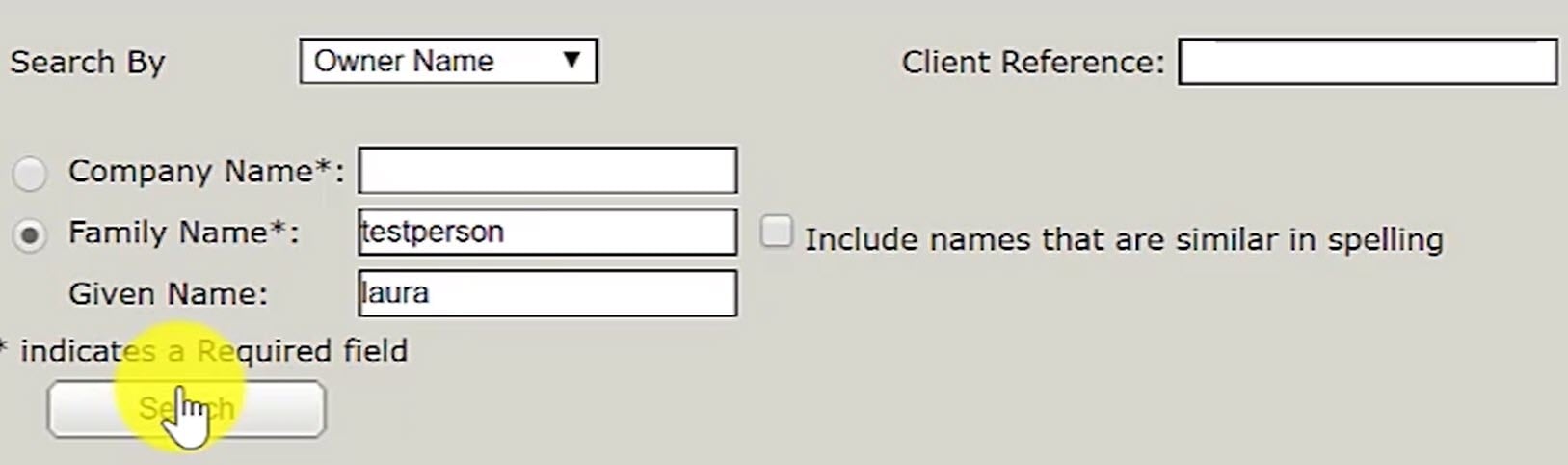 Search Owner Name