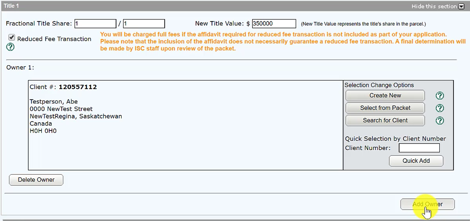 Add Owner Button